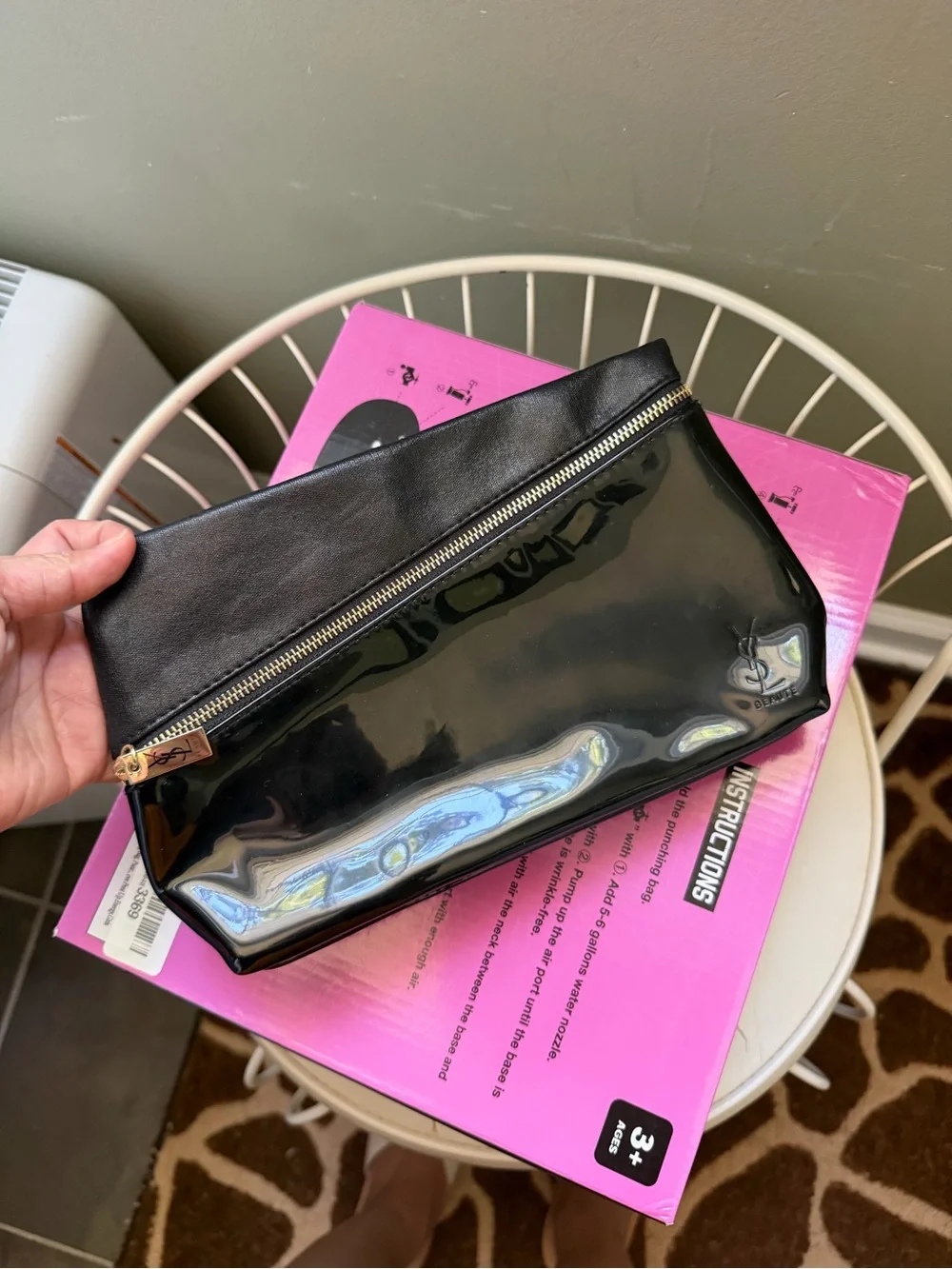 Saint Laurent Black Patent Leather Pouch make up bag
